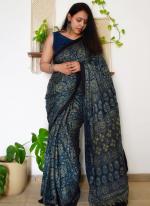 Cotton Blue Daily Wear Printed Saree